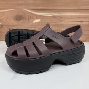 Crocs Stomp Fisherman Sandal Platform Clogs Plum Black Chunky Women's Size 9